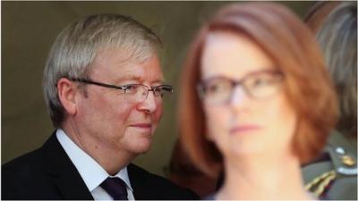 File image of Kevin Rudd and Julia Gillard, taken on 5 March 2013