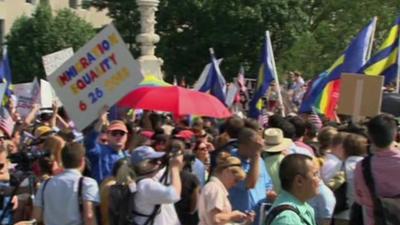 Crowds outside the US Supreme Court