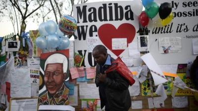 Messages outside the hospital where Nelson Mandela is being treated