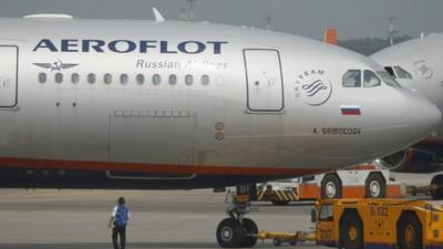 An Aeroflot plane heading to Havana at Moscow's Sheremetyevo airport