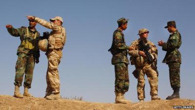 British soldiers training Afghani troops at Ghar Ordoo military base