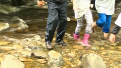 Ysgol John Bright pupils from Llandudno in a stream