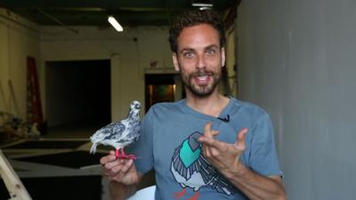 Bram Esser with pigeon