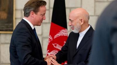 UK Prime Minister David Cameron and Afghan President Hamid Karzai