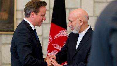 UK Prime Minister David Cameron and Afghan President Hamid Karzai