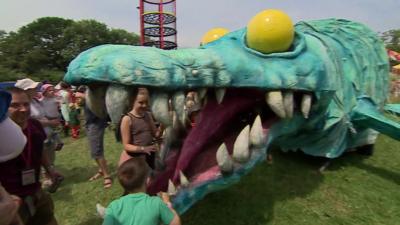 Horace the pleiosaur in the Kidz Field at Glastonbury