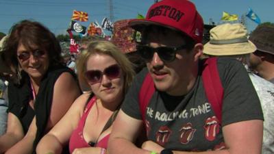 Rolling Stones fans at the front of the Glastonbury crowd