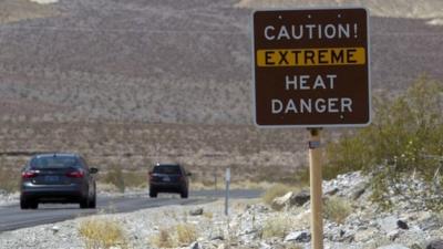 Sign warns in Death Valley National Park in California