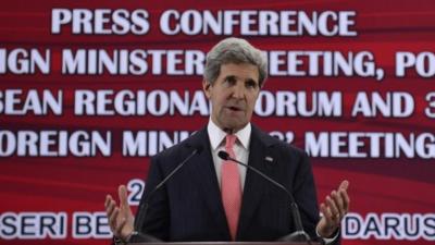 US Secretary of State John Kerry speaks during a news conference at the 46th Association of Southeast Asian (ASEAN) Foreign Ministers Meeting in Bandar Seri Begawan