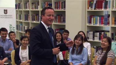 David Cameron with students in Kazakhstan