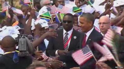 President Obama greeted in Dar es Salaam