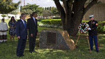 President Obama and former President Bush at wreath laying ceremony