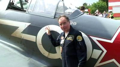 British pilot Maxi Gainza and his Yak-3 fighter plane