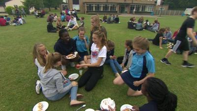 Schoolchildren on school field