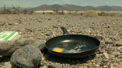 Frying pan with egg in Death Valley