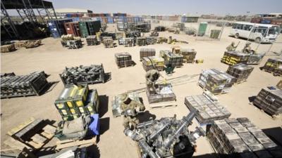 Empty ammunition boxes and explosive containers are checked in from the battlefield and certified free from explosives before being redeployed back to the UK from Camp Bastion, Afghanistan