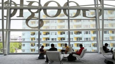 Attendees work on laptops during the Google I/O developers conference at the Moscone Center in San Francisco