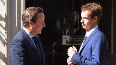 Prime Minister David Cameron greets Andy Murray outside 10 Downing Street