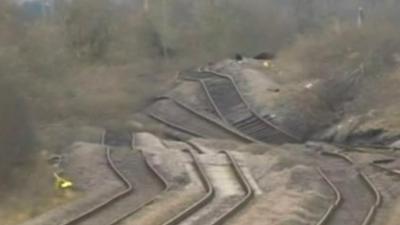 Tracks pushed up by landslip