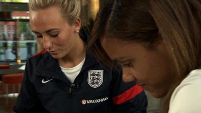 England players Toni Duggan (l) and Alex Scott (r)