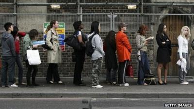 People queue