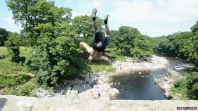 "Tombstoning" at Devil's Bridge, Kirkby Lonsdale