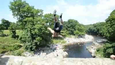 "Tombstoning" at Devil's Bridge, Kirkby Lonsdale