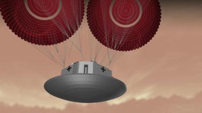Parachutes are deployed to slow the Martian lander