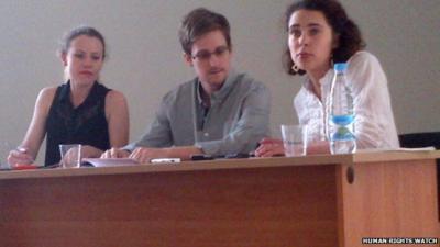 Edward Snowden at the airport meeting in Moscow (12 July 2013)