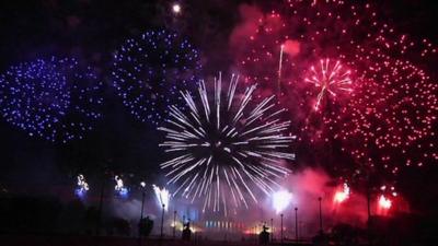 Red, white and blue fireworks