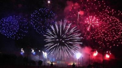 Red, white and blue fireworks