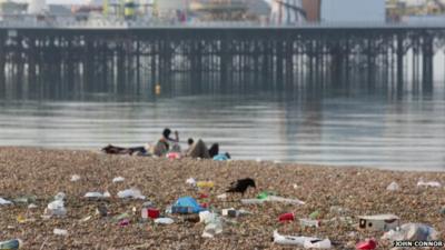 Rubbish on Brighton beach