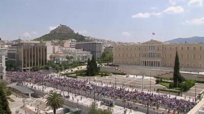 Protesters outside Greek parliament