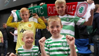 Young fans in the queue for Cliftonville against Celtic tickets