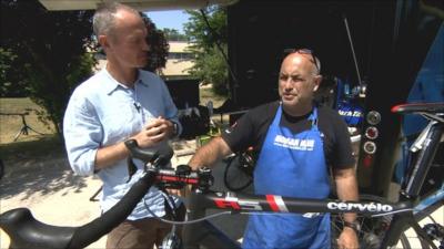 Matt Slater with cycling team Garmin-Sharp mechanic Geoff Brown