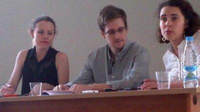 Edward Snowden at a meeting with Russian activists