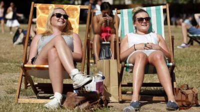 Women sunbathing in Green Park, central London