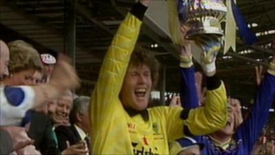 Dave Beasant lifts the FA Cup for Wimbledon in 1988