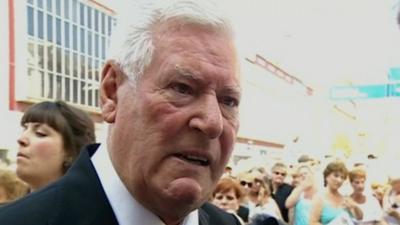 Roy Walker at Bernie Nolan's funeral