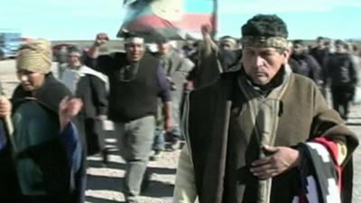 Members of the Mapuche community protesting in southern Argentina