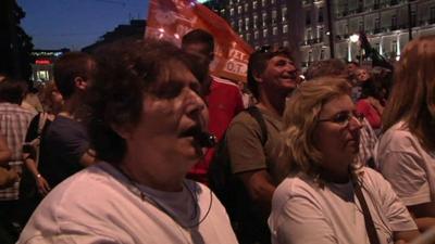 Protesters outside the Greek parliament