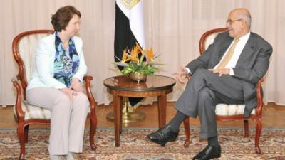 EU forogn policy chief Catherine Ashton and Egypt's Mohamed ElBaradei