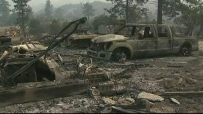 A car destroyed by the wildfire