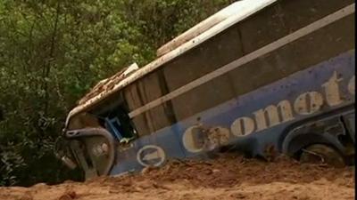 A bus buried in the landslide