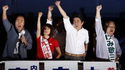 Japan"s Prime Minister Shinzo Abe and the leader of the ruling Liberal Democratic Party