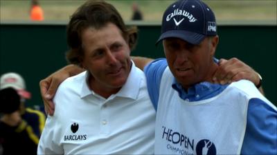 Phil Mickelson with caddy Jim Mackay