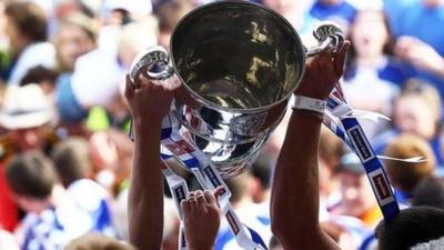 Anglo Celt cup is lifted at Clones by Monaghan players