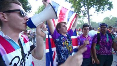 Fans of Chris Froome with Union flag