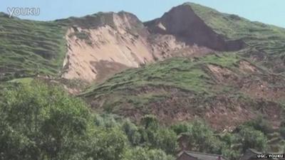 Earthquake triggers a landslide in Minxian, Gansu province