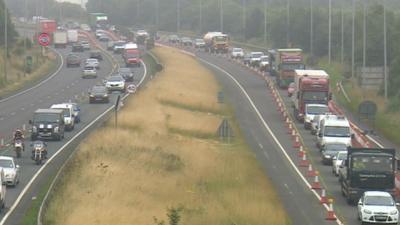 Queuing traffic on the A1 in Gateshead